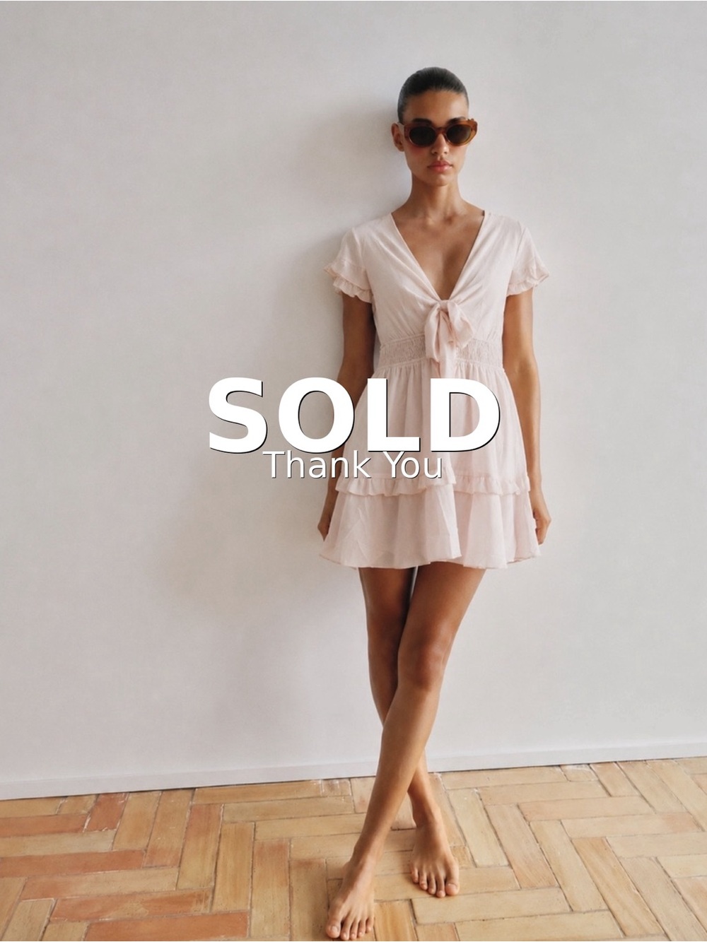 Tie-Front Mini Dress in Light Blush